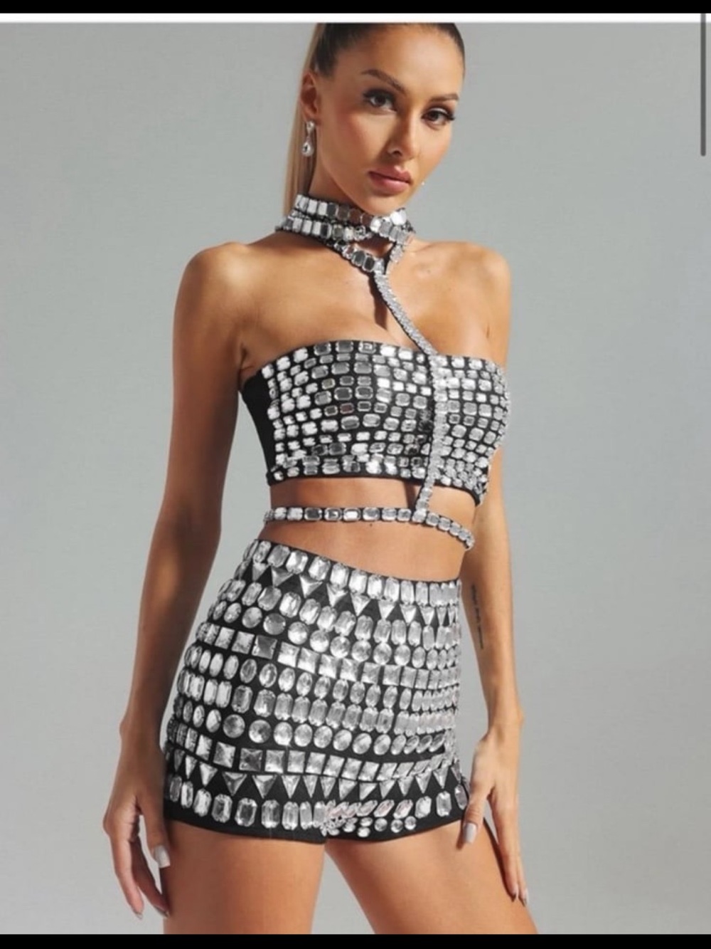 Rhinestone Crystal Bandeau Crop Top, body chain, Choker, rave festival, sparkle - Picture 3 of 12